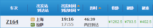 上海到拉薩火車